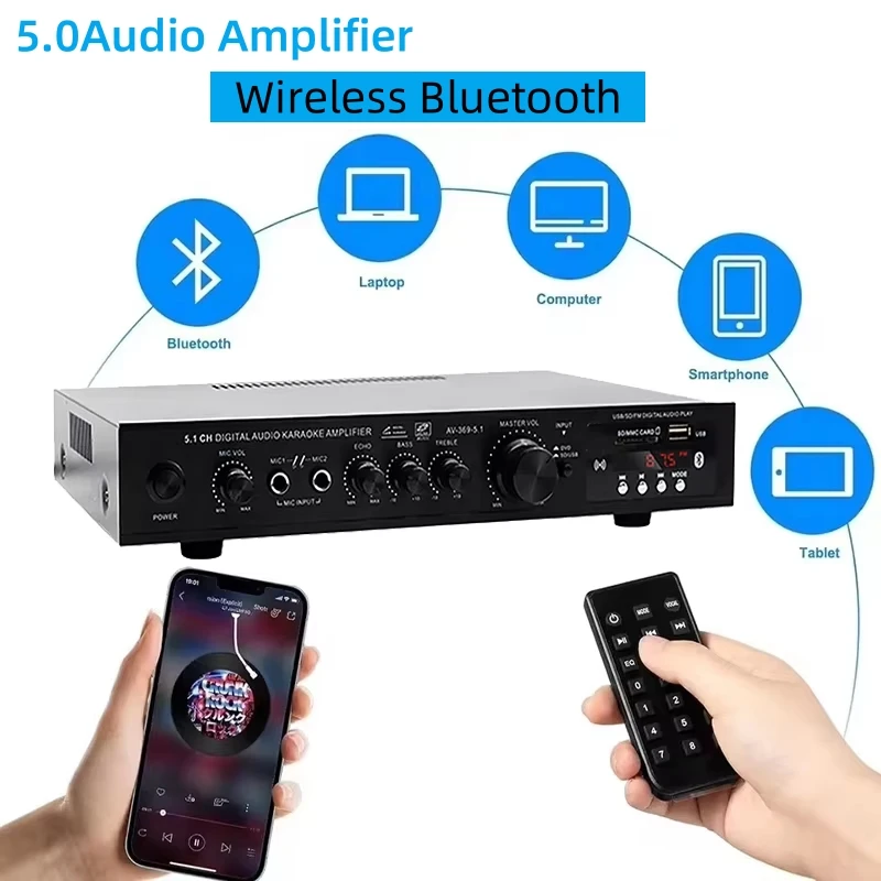 Home Cinema Audio System - AV-369BT Bluetooth 5.1 Sound Speaker AMP
