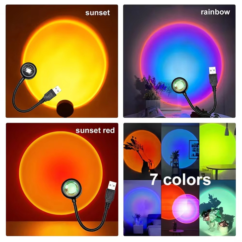 1-4pcs Sunset Lamp LED Rainbow - đánh giá và giá Home Cinema Led Projector