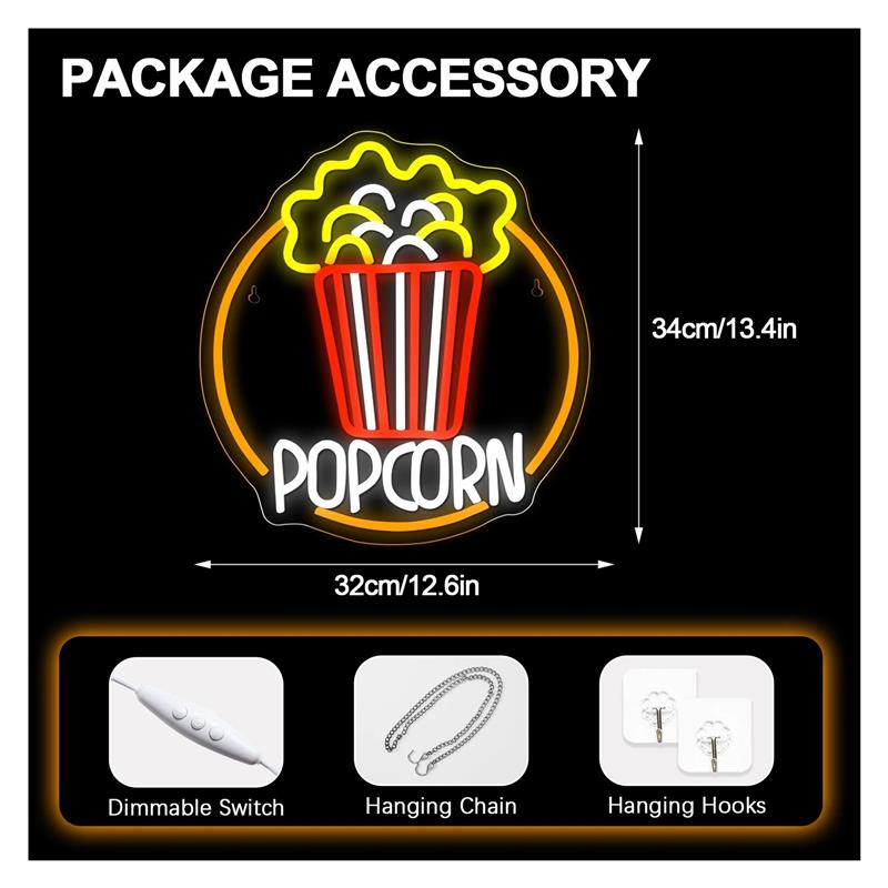Popcorn Neon Sign Dimmable USB - đánh giá và giá Home Cinema Today