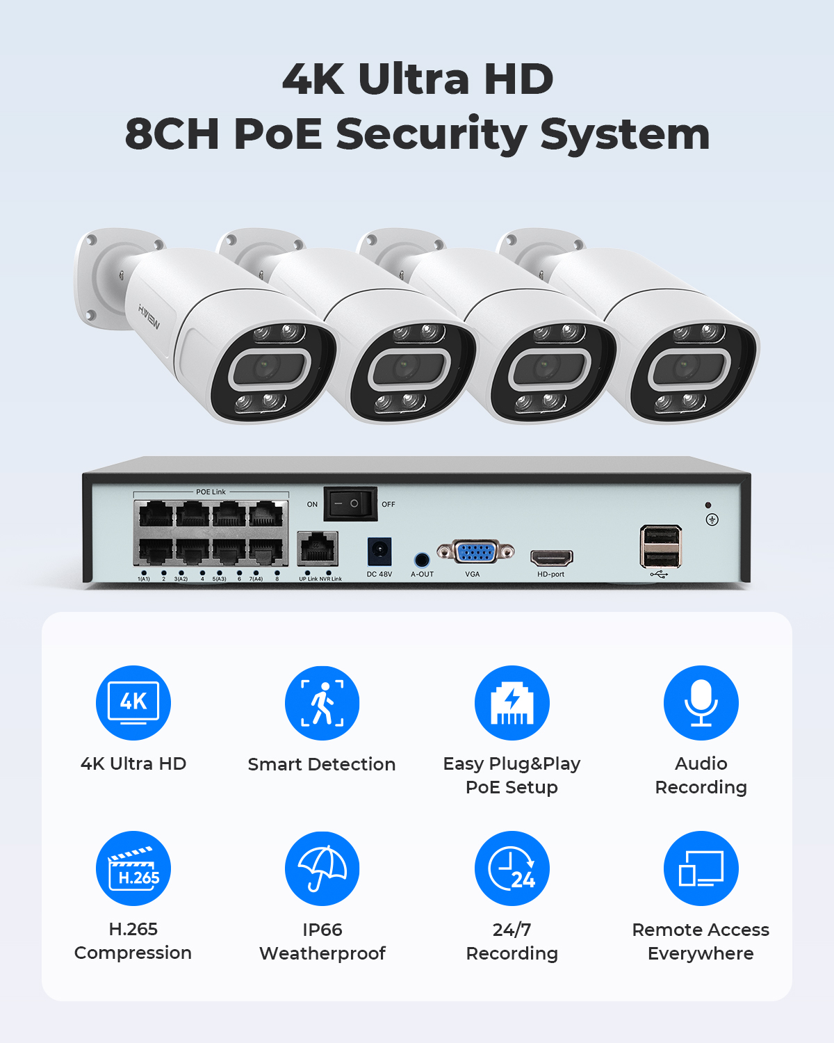 H.View 4K 5Mp 8Mp Poe CCTV Sec - đánh giá và giá Home Cinema Kit