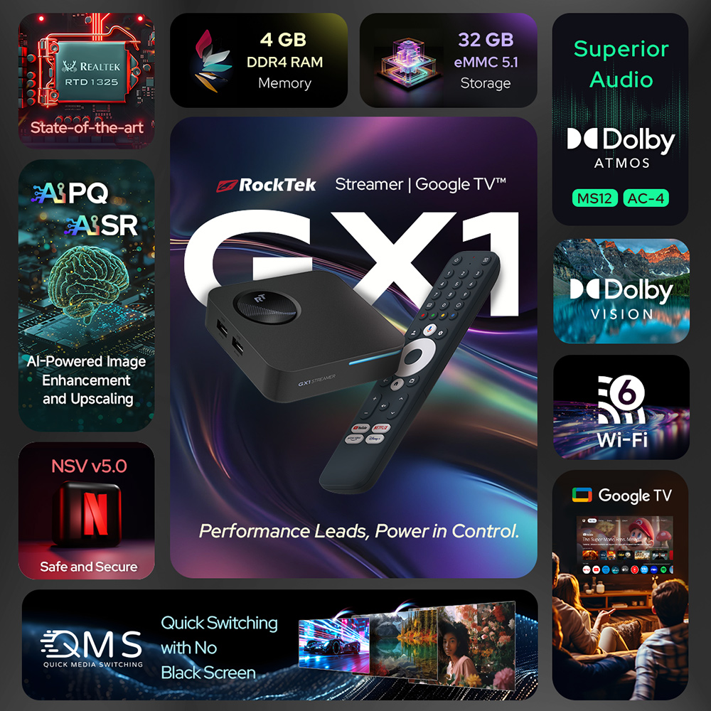 RockTek GX1 UHD Google TV 14 B - đánh giá và giá Home Cinema Dolby Atmos