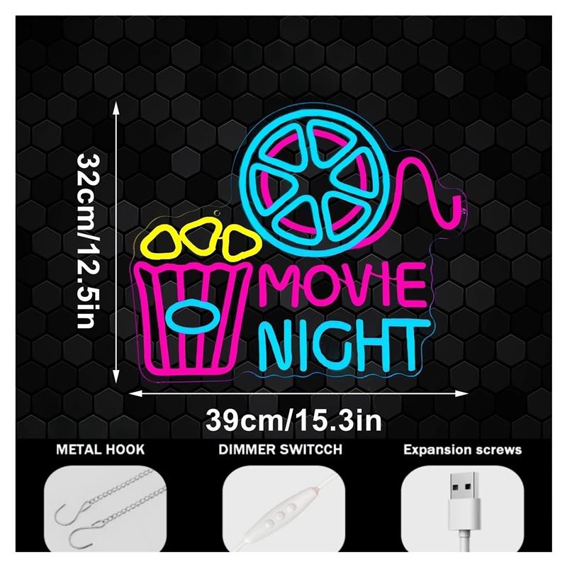 Movie Night Neon Sign Popcorn  - đánh giá và giá Home Cinema Today
